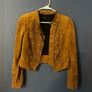 BCBG Brown Suede Laser-Cut Moto Jacket (M)